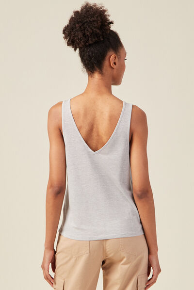 Débardeur bretelles larges gris argent femme
