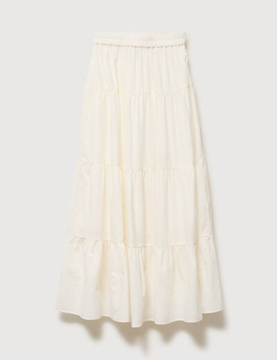 Jupe longue &eacute;vas&eacute;e en coton doubl&eacute;e ecru femme
