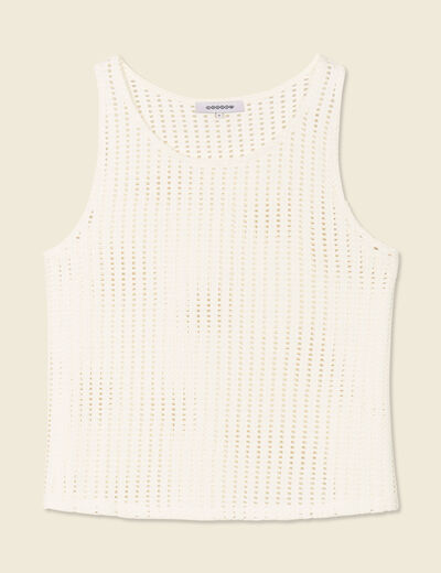 Débardeur sans manches ajouré creme femme