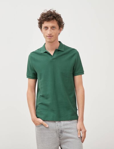 Polo cintr&eacute; manches courtes en coton vert homme