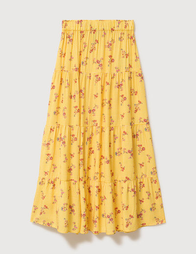 Jupe longue &eacute;vas&eacute;e fluide jaune femme