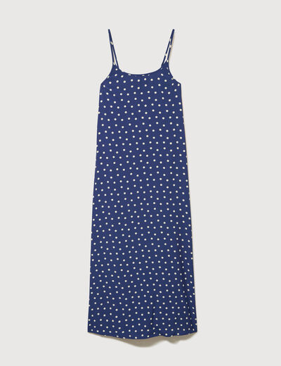 Robe longue fines bretelles col rond bleu marine femme