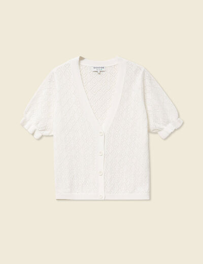 Gilet manches courtes ajouré ecru femme