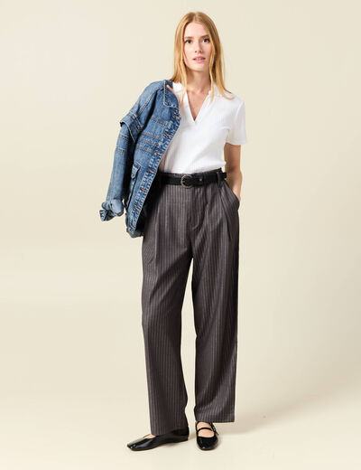 Pantalon large taille haute gris foncé femme
