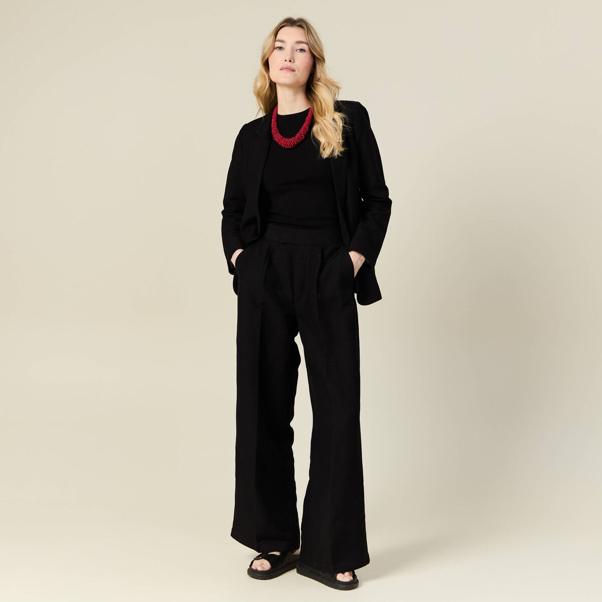 Pantalon large fluide noir femme