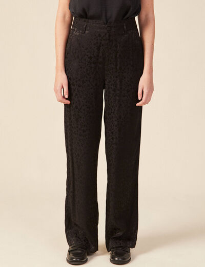 Pantalon large satin noir femme