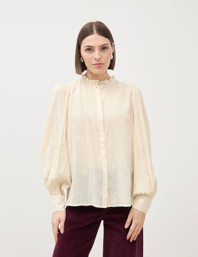 Chemise manches longues en coton creme femme