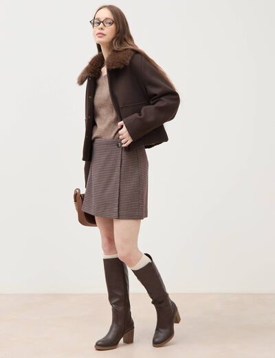 Mini-jupe droite courte marron femme