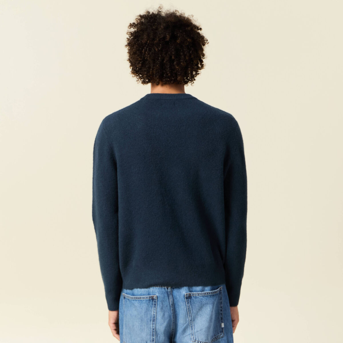 Pull manches longues col rond bleu marine homme