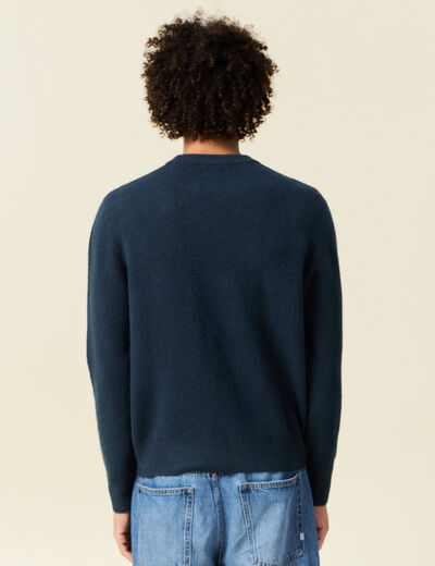Pull manches longues col rond bleu marine homme