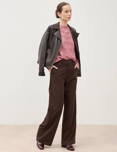 Blouse cintr&eacute;e dentelle manches longues vieux rose femme
