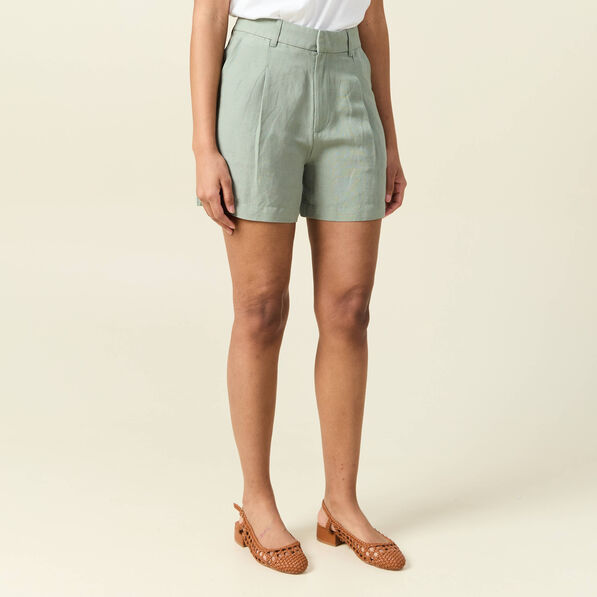 Short droit avec pinces vert kaki femme