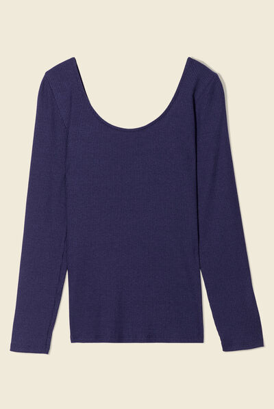 T-shirt manches longues bleu marine femme