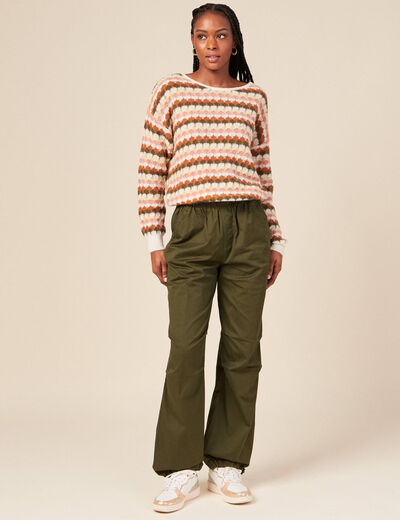 Pantalon battle bas élastiqué vert kaki femme