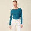 T-shirt manches longues brillant bleu canard femme