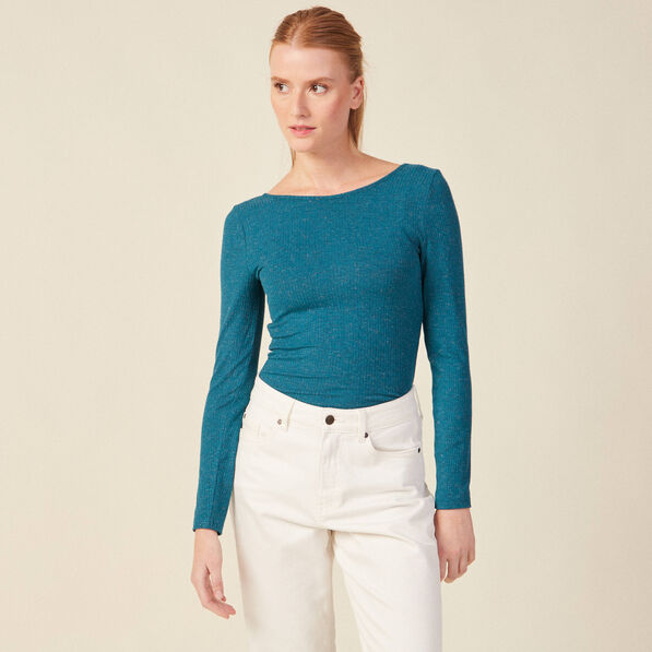 T-shirt manches longues brillant bleu canard femme