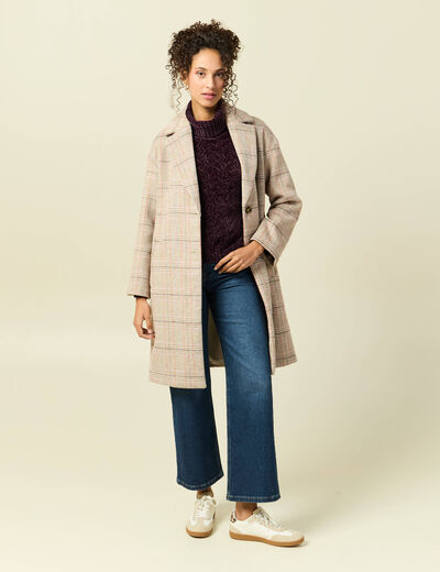 Pull col roul&eacute; manches longues prune femme