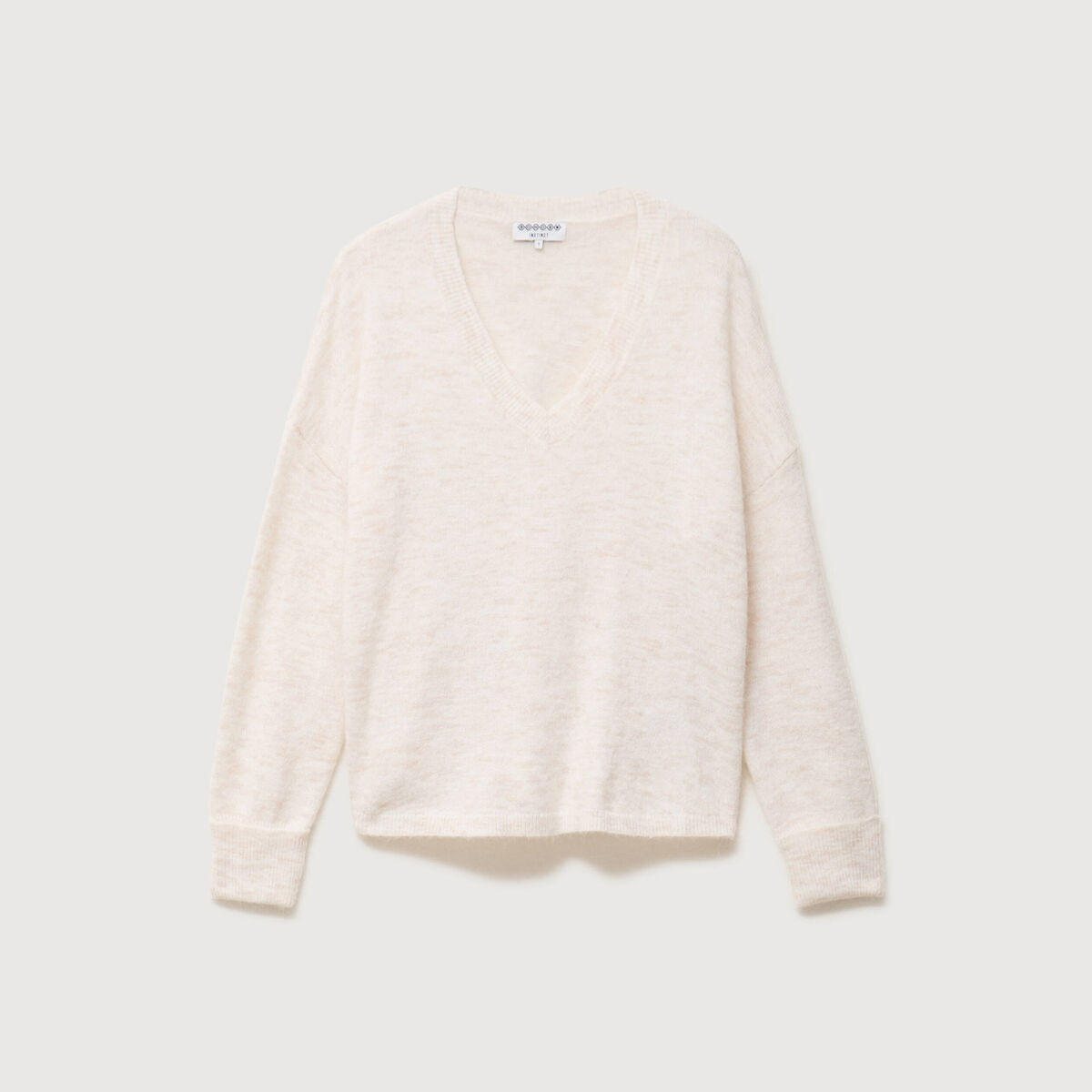 Pull droit col v manches longues creme femme