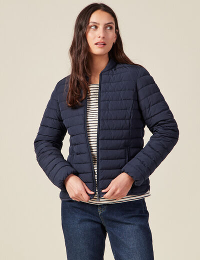 Doudoune droite zippée bleu marine femme