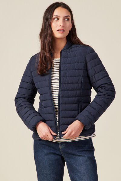 Doudoune droite zippée bleu marine femme