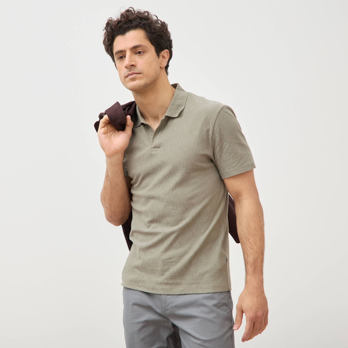 Polo manches courtes vert kaki homme