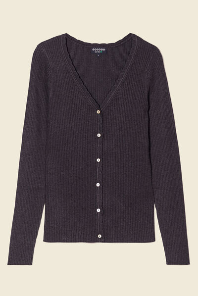 Gilet col en V éco-responsable gris foncé femme