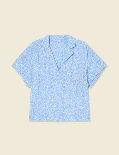 Chemise manches courtes brodée bleu clair femme