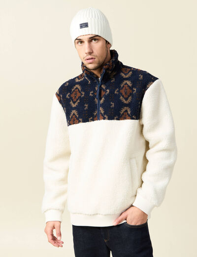 Sweat col camionneur ecru homme