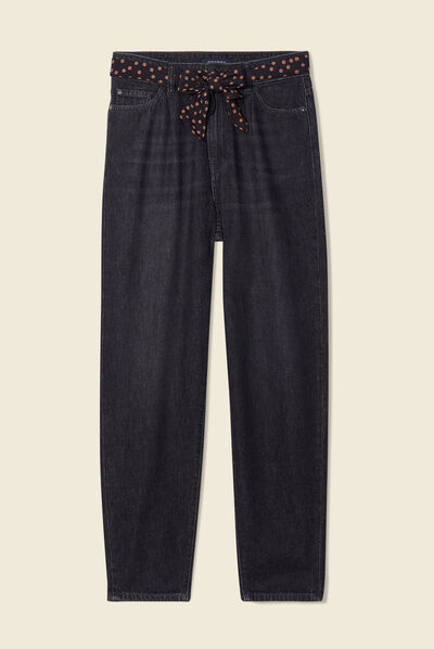 Jeans slouchy ceinturé denim noir femme
