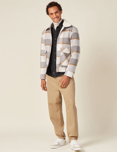 Blouson droit court &agrave; manches longues ecru homme