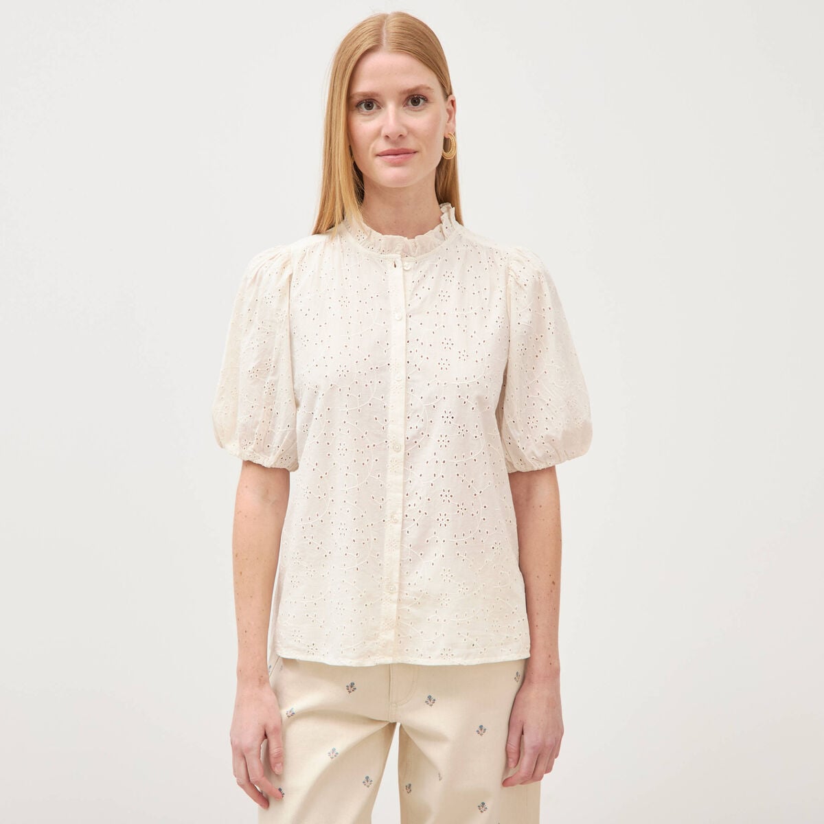 Chemise en coton manches coude creme femme