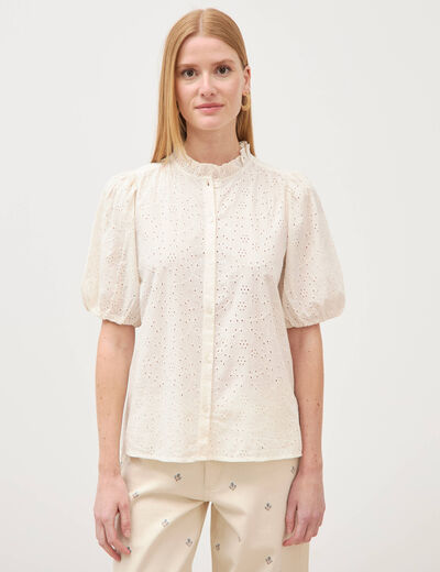 Chemise en coton manches coude creme femme