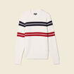Pull fin ray&eacute; col rond manches longues ecru homme