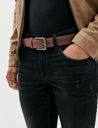 Ceinture embossée marron foncé homme