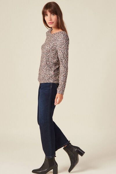 T-shirt manches longues marron clair femme
