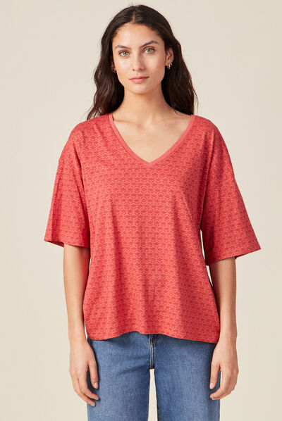 T-shirt manches courtes terracotta femme