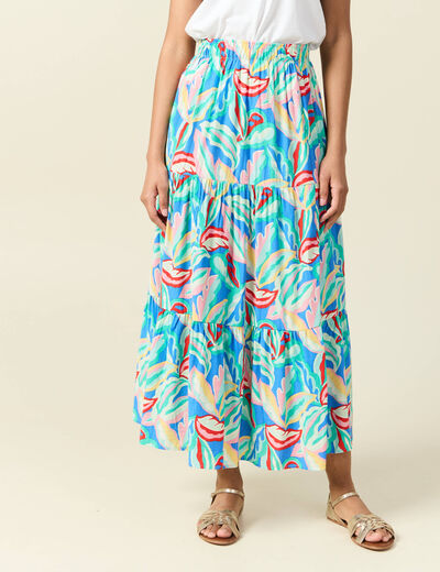 Jupe longue évasée multicolore femme