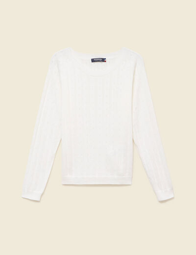 Pull col rond manches longues blanc femme