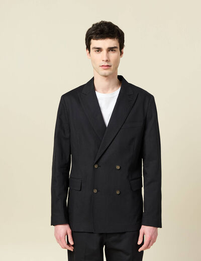 Blazer cintr&eacute; manches longues doubl&eacute; noir homme