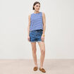 D&eacute;bardeur ray&eacute; col rond en coton bleu femme