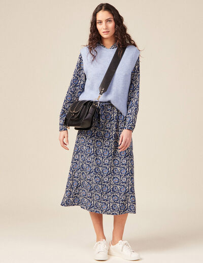 Robe longue droite manches longues bleu femme