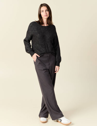 Pull manches longues ajouré noir femme