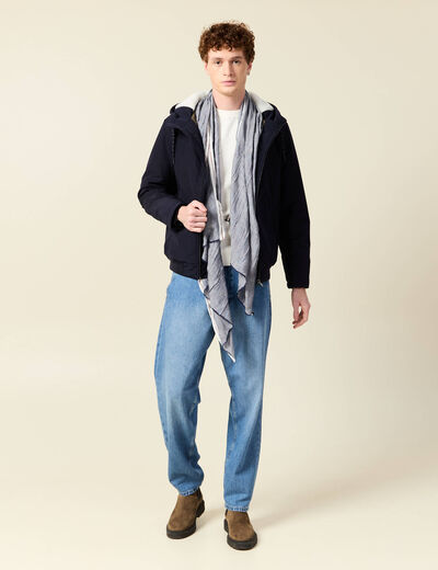 Parka courte &agrave; capuche bleu fonc&eacute; homme