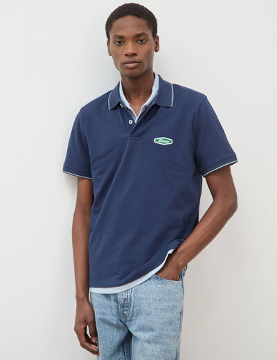 Polo cintr&eacute; en coton manches courtes bleu marine homme