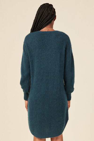 Robe pull éco-responsable bleu canard femme