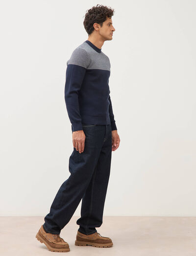 Pull droit fin col rond manches longues bleu marine homme