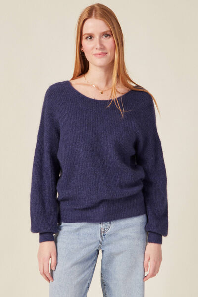 Pull manches longues 2-en-1 bleu marine femme