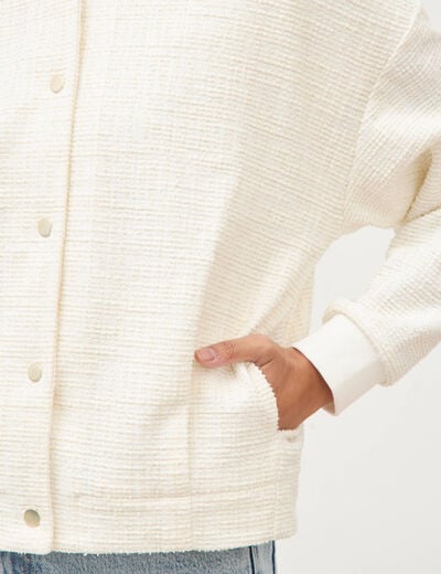 Veste droite manches longues tweed ecru femme