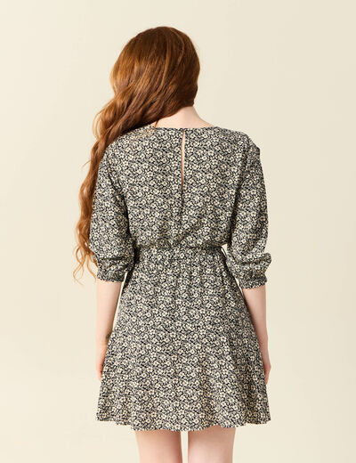 Robe évasée fluide manches 3/4 noir femme