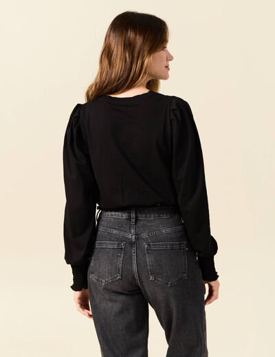 T-shirt manches longues smocké noir femme